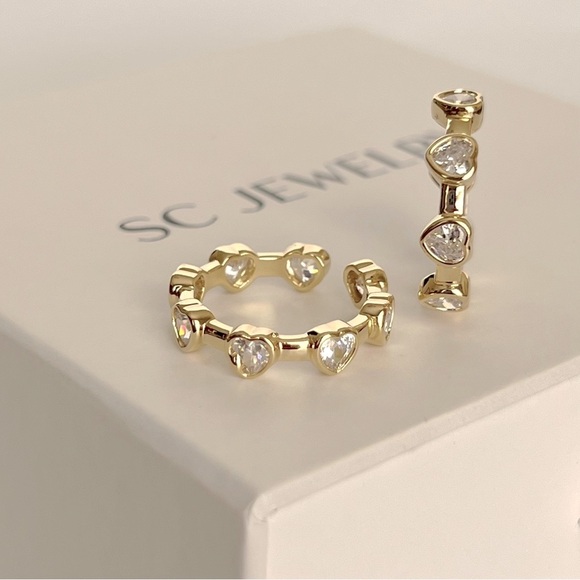 14k Gold Plated Heart Ring Adjustable Women’s Luxury Jewelry - Picture 3 of 13